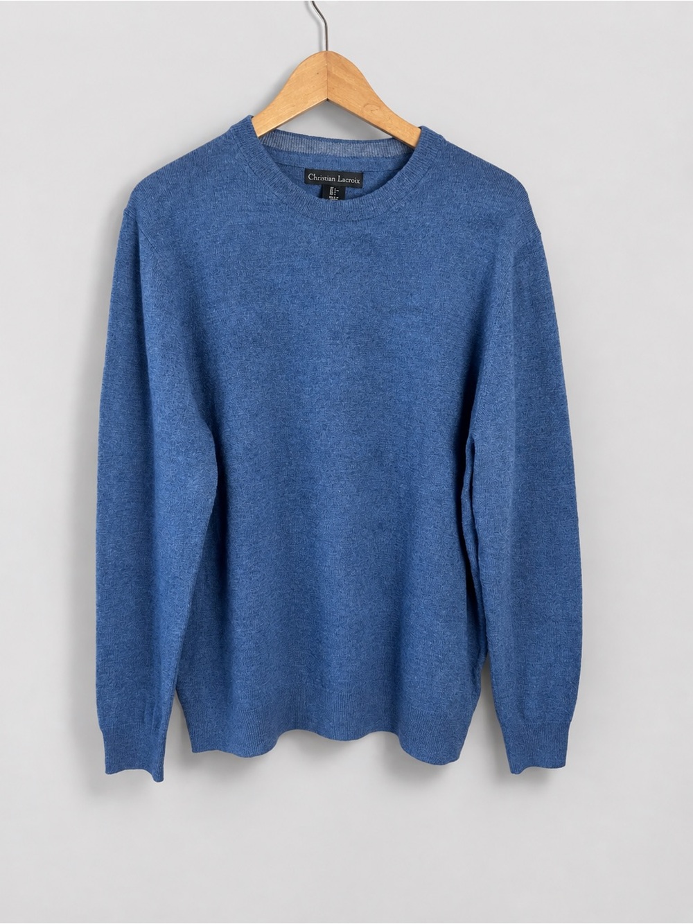 Christian Lacroix Men's Blue Crewneck Relaxed Fit Size Large Merino Wool Sweater